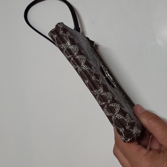 Coach Signature Wristlet Mini Bag Clutch Wallet Brown White Silver Women's OS - Picture 7 of 12